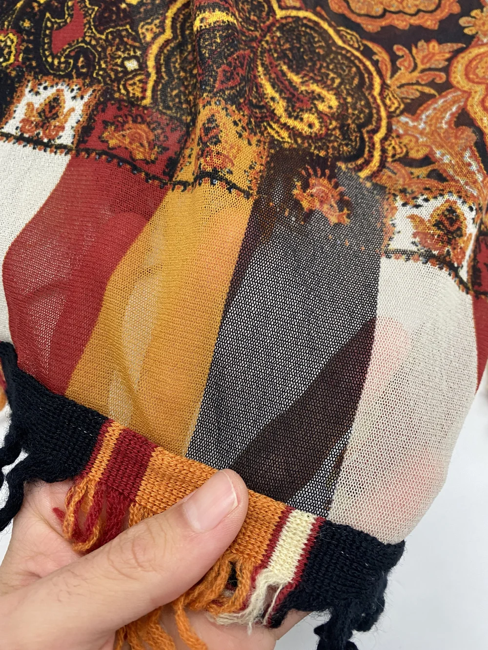 Jean Paul Gaultier paisley mesh fringe jacket — JAMES VELORIA